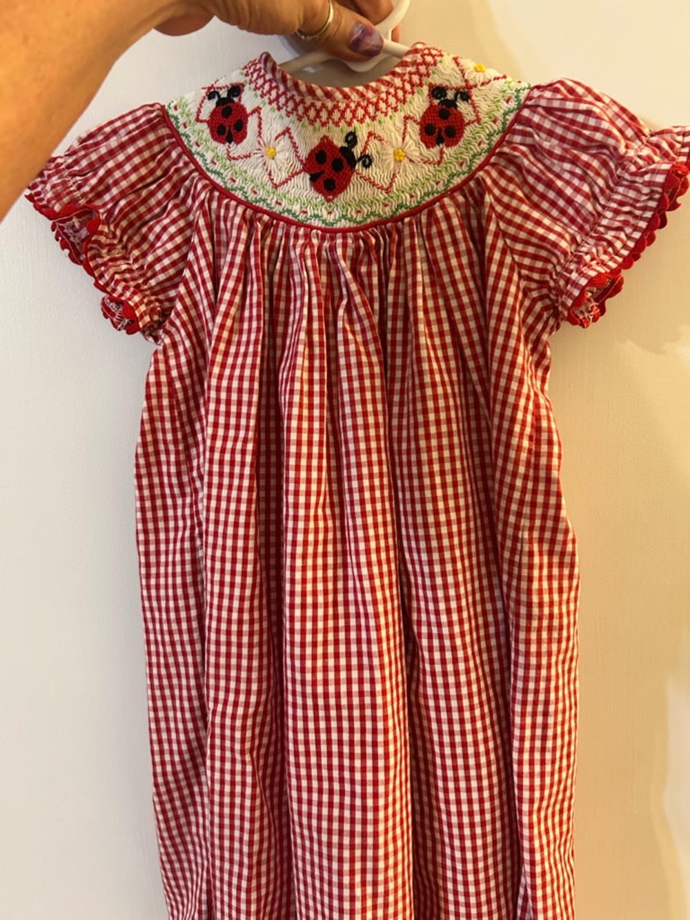 Marmellata smocked Ladybug embroidered Red Checkered dress Size 2T / Retail $63